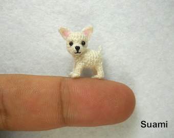 White Chihuahua Dog - Tiny Amigurumi Micro Crochet Miniature Pets - Made to Order