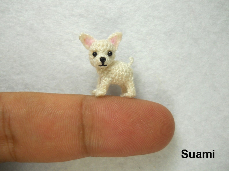 White Chihuahua Dog Tiny Amigurumi Micro Crochet Miniature Pets Made to Order image 1