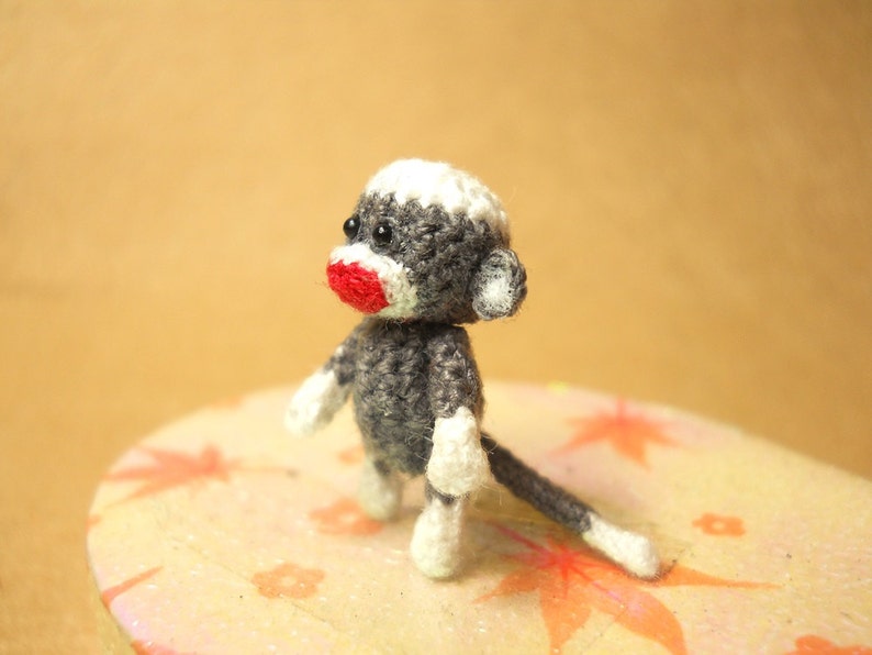 Tiny Sock Monkey 1 inch Micro Amigurumi Crochet Miniature Sock Monkey Stuff Animal Made To Order image 3