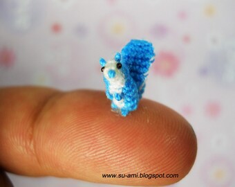 Micro Blue Squirrel - Teeny Tiny Miniature Crocheted Squirrels - Made To Order