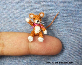 Lovely Brown Mouse Rat - Micro Amigurumi Crochet Miniature Animals - Made To Order