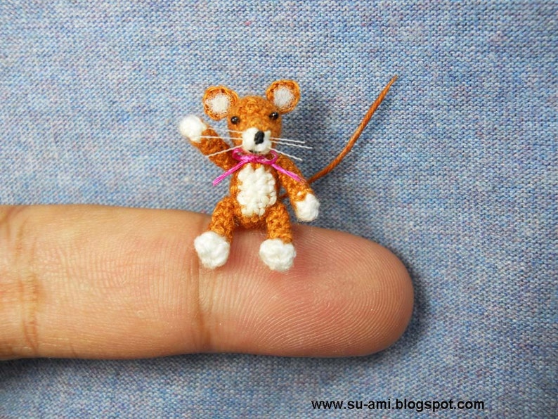 Lovely Brown Mouse Rat Micro Amigurumi Crochet Miniature Animals Made To Order image 1