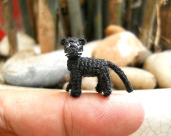 Miniature Black Panther - Micro Crochet Miniature Black Leopard - Made To Order