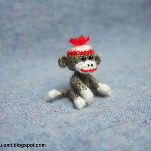 Tiniest Sock Monkey Micro Amigurumi Crochet Miniature Sock Monkey Stuff Animal Made to Order image 3