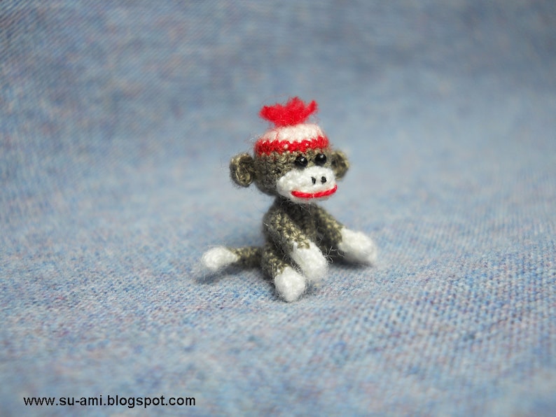 Tiniest Sock Monkey Micro Amigurumi Crochet Miniature Sock Monkey Stuff Animal Made to Order image 3