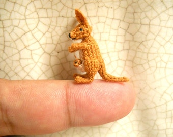Micro Mini Kangaroo - Miniature Crochet Amigurumi  Animal - Made To Order