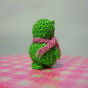 Green Owl Pink Scarf Micro Crochet Miniature Bird Made To Order image 4