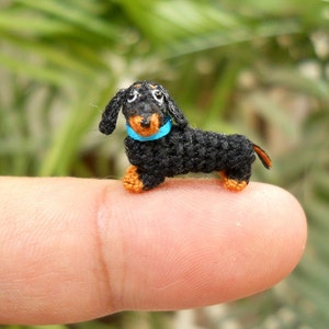 0.6 Inch Miniature Dachshund Sausage Dog Amigurumi - Tiny Crochet Black Brown Dog Dachshunds - Made To Order