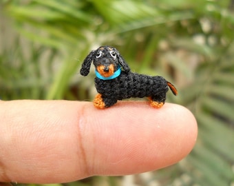 0.6 Inch Miniature Dachshund Sausage Dog Amigurumi - Tiny Crochet Black Brown Dog Dachshunds - Made To Order