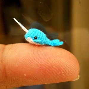 Dollhouse Miniature Blue Narwhal - Tiny Crochet Mini Whale Stuffed Animal - Made to Order