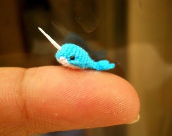 Dollhouse Miniature Blue Narwhal - Tiny Crochet Mini Whale Stuffed Animal - Made to Order