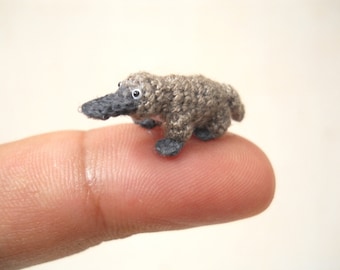 Miniature Grey Platypus - Micro Crochet Amigurumi Stuffed Animal - Made To Order