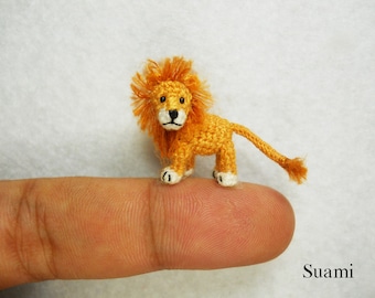 Miniature Crochet Lion - Micro Mini Amigurumi Crochet Tiny Animal Doll - Made To Order