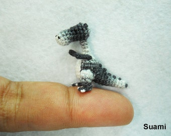 Tiny Gray Tyrannosaurus - Micro Dollhouse Miniature Crochet Dinosaur