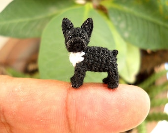 Black White French Bulldog - Micro amigurumi Tiny Crocheted Dog - Made To Order