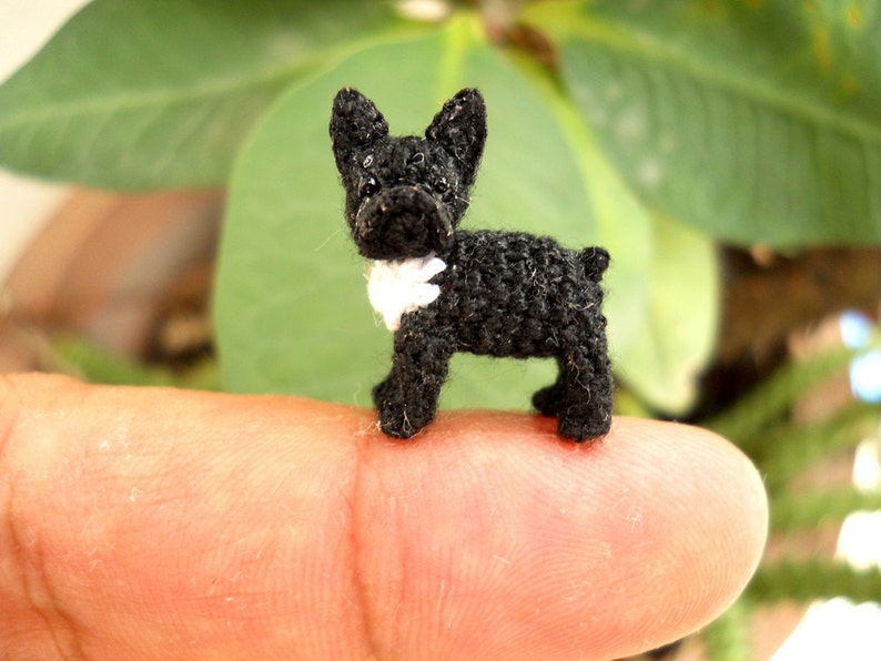 Black White French Bulldog Micro amigurumi Tiny Crocheted Dog Made To Order image 1