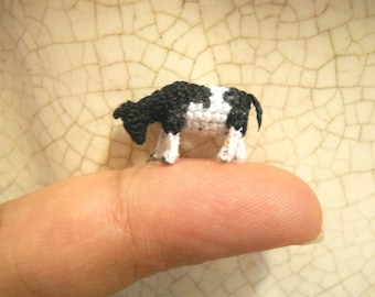 Miniature Cow - Micro Crochet Tiny Stuffed Animal - Made To Order