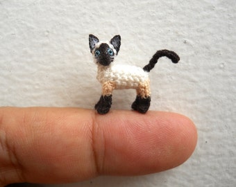 Miniature Siamese Cat - Micro Crochet Amigurumi Stuffed Animal - Made to Order