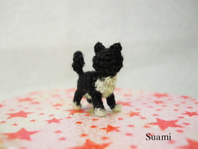 0.5 Inch Tuxedo Cat Kitten Micro Amigurumi White Black Cat Stuffed Animal Made to Order image 2