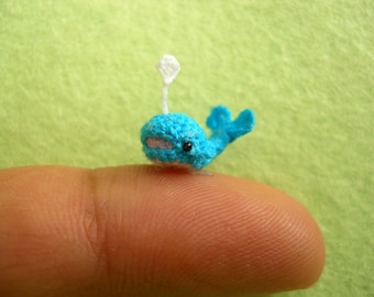 Miniature Crochet Whale Amigurumi -  Mini Plush Blue Whale Dolphin - Made To Order