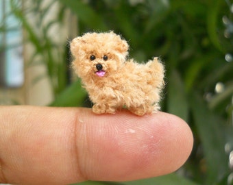 Mini Fawn Maltese Amigurumi - Tiny Crochet Miniature Dog Stuffed Animals - Made To Order