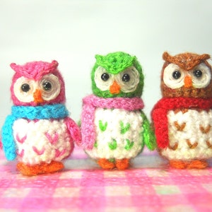 Three Micro Mini Owls Tiny Amigurumi Crochet Miniature Owl Plush Made To Order image 4