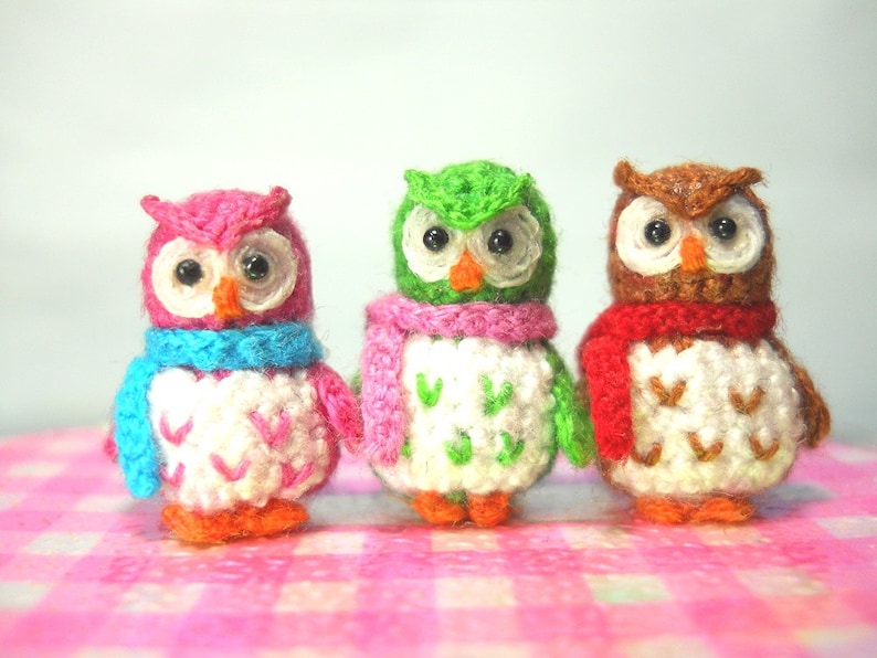 Three Micro Mini Owls Tiny Amigurumi Crochet Miniature Owl Plush Made To Order image 4