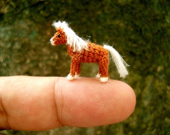 Brown Horse - Micro Amigurumi Miniature Crochet Tiny Stuffed Animal - Made To Order