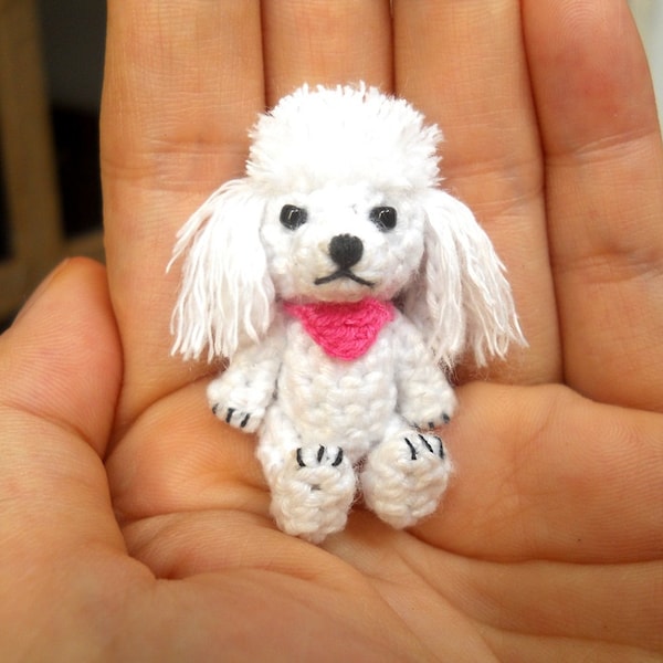 Mini White Poodle - Crochet Miniature Dog Stuffed Animals - Made To Order