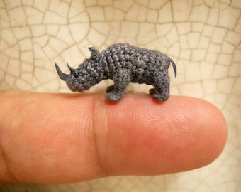 Rhino - Micro Crochet Stuffed Tiny Animal - Made To Order