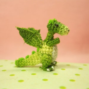 Green Dragon Winged Tiny Crochet Miniature Dino Stuffed Animals Made To Order image 4