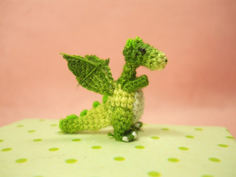Green Dragon Winged Tiny Crochet Miniature Dino Stuffed Animals Made To Order image 4