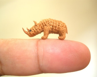 Miniature Rhino - Micro Crochet Stuffed Tiny Animal - Made To Order