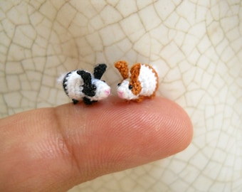 Miniature Bunny Rabbit Amigurumi - Micro Crochet Tiny Stuff Animals - Set of 2 Rabbits - Made To Order