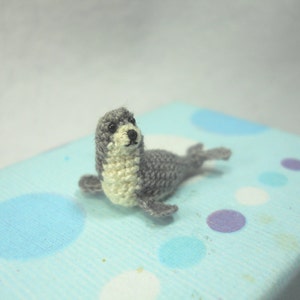 Grey White Seal Miniature Crochet Pinniped Stuffed Animal Made to Order image 4