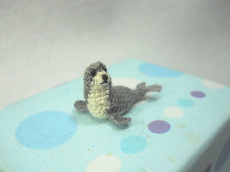 Grey White Seal Miniature Crochet Pinniped Stuffed Animal Made to Order image 4