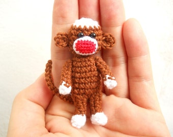 Crochet Sock Monkey 2 inches - Amigurumi Miniature Monkey Stuffed Animal - Made To Order