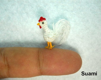 White Rooster - Micro Crochet Miniature Cockerel Cock - Made To Order