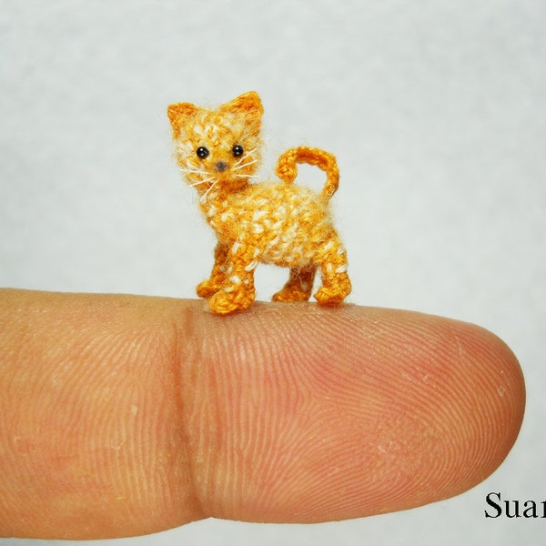 Tiny Cute Ginger Cat Kitten - Micro Mini Crochet Miniature Amigurumi Pet Animals - Made to Order