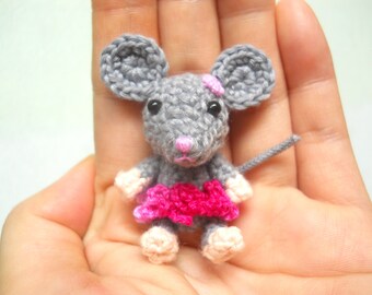 Crocheted Mouse Girl - Amigurumi Miniature Stuffed Animals - Made To Order