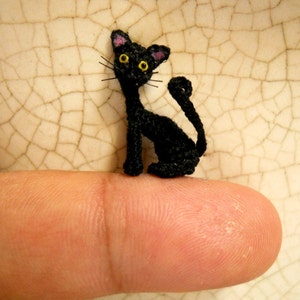 Micro Crochet Black Cat: Tiny Amigurumi Kitten Art Decor