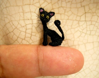 Micro Crochet Black Cat: Tiny Amigurumi Kitten Art Decor