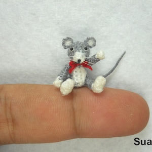 Tiny Crochet Mouse Rat - Micro Amigurumi Dollhouse Miniature Stuff Animal  - Made To Order