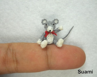 Tiny Crochet Mouse Rat - Micro Amigurumi Dollhouse Miniature Stuff Animal  - Made To Order