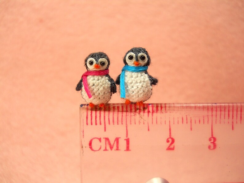 Penguin Couple Tiny Doll Miniature Amigurumi Stuffed Animal Toy Set of Two Penguins Made To Order image 4