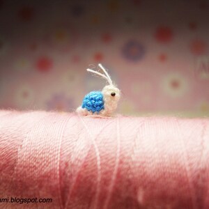 Extreme Micro Snail Mini Tiny Dollhouse Miniatures Insects Single Thead Crocheted Blue Snail Made To Order image 4