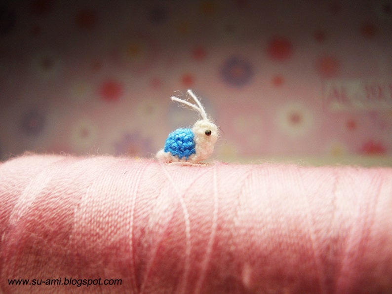 Extreme Micro Snail Mini Tiny Dollhouse Miniatures Insects Single Thead Crocheted Blue Snail Made To Order image 4