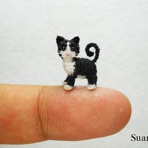 0.5 Inch Tuxedo Cat Kitten Micro Amigurumi White Black Cat Stuffed Animal Made to Order image 1