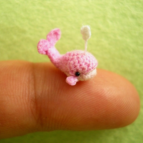 Cute Pink Whale Dolphin - Tiny Crocheted Dollhouse Miniature Whales  - Made to Order