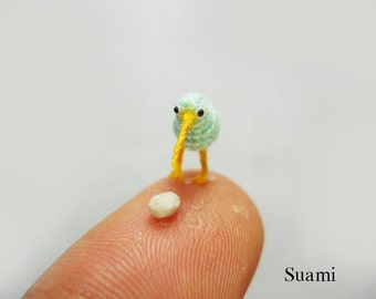 Micro Blue Kiwi With Egg -  Tiny Crochet Miniature Kiwi Birds  - Made To Order